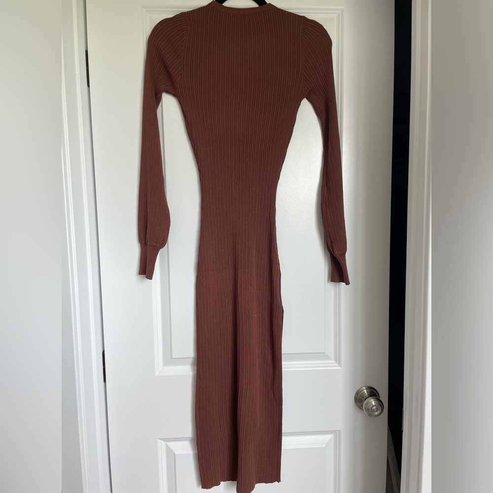 Brown Ribbed Bodycon Dress - Picture 2 of 3